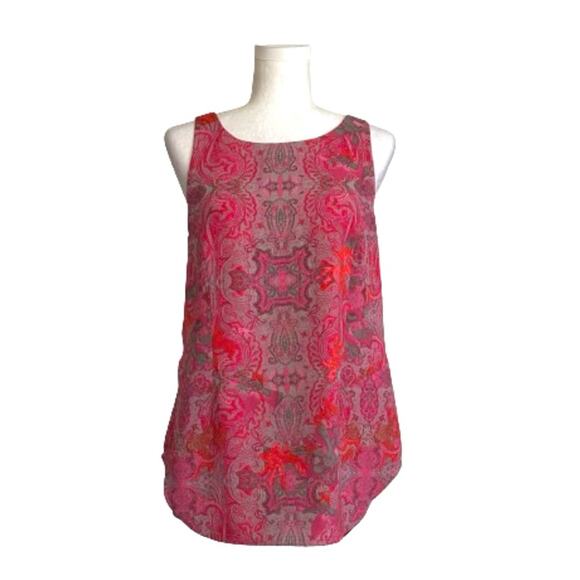 CAbi Jubilee Pink Orange Gray Paisley Scoop Neck Sleeveless Blouse Top Small - Picture 1 of 12